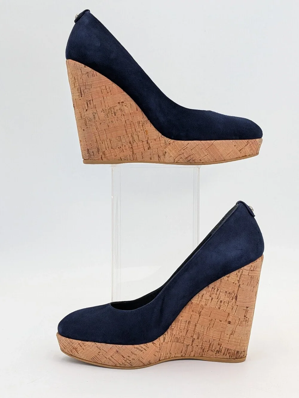 Stuart Weitzman Size 11 N Corkswoon Navy Blue Genuine Suede Cork Wedge Pump Heel